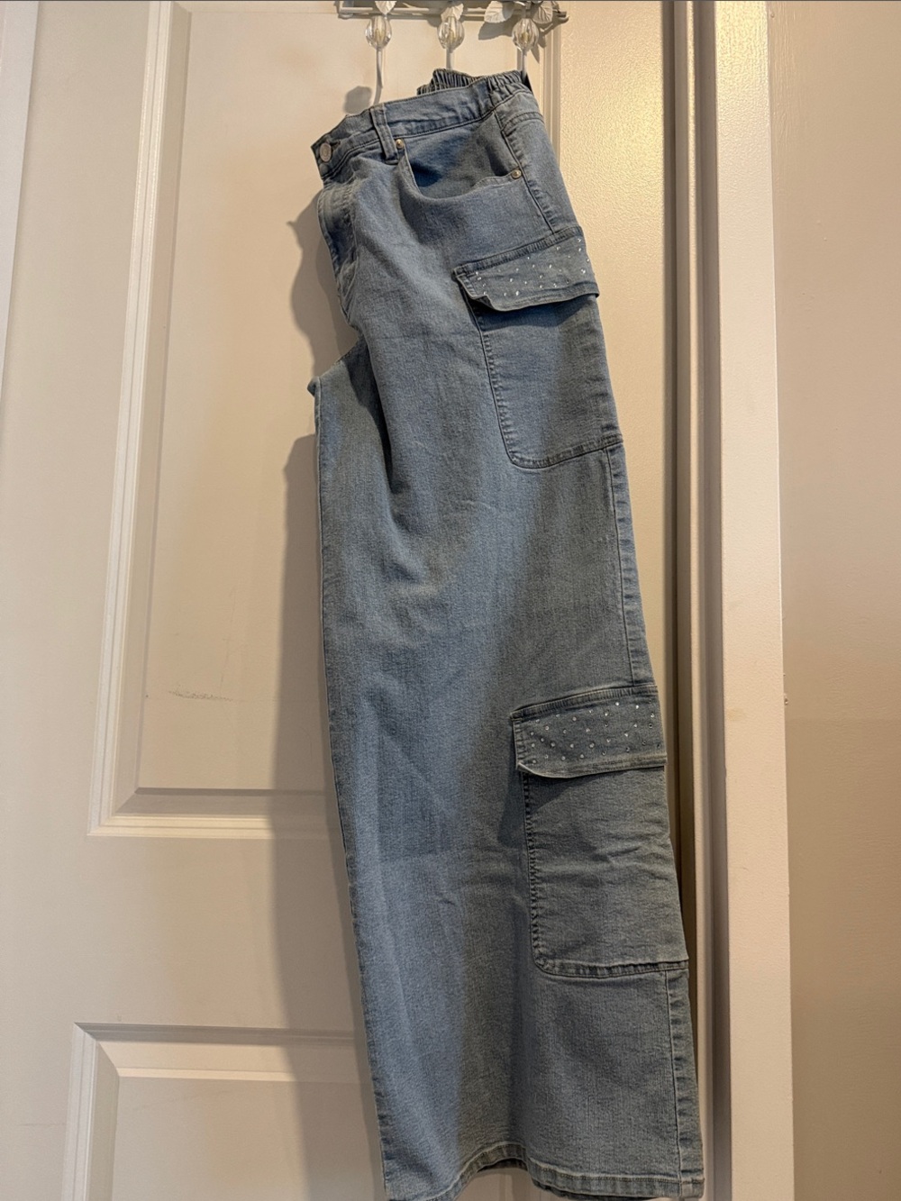 Light Blue Cargo Denim Jeans - Casual Utility Style